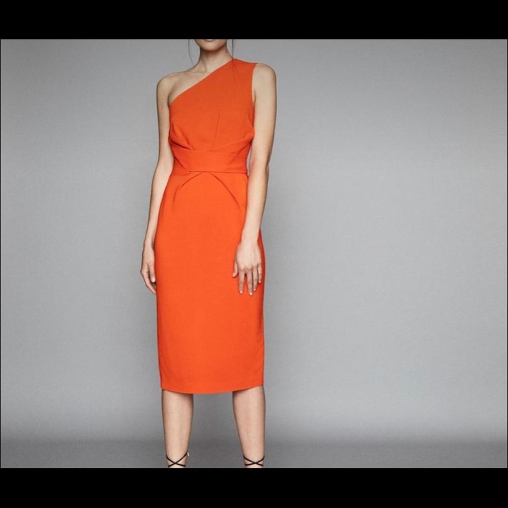 Reiss Orange One-Shoulder Midi Dress